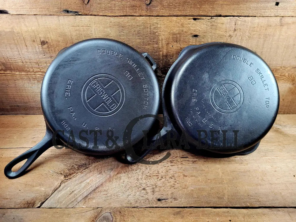 Two Skillets In One! 1930’S Griswold #80 Cast Iron Double Skillet (1102 And 1103 Skillets)