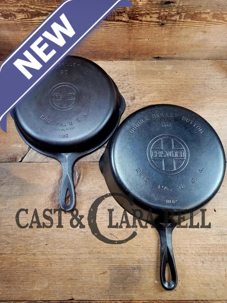 Two Skillets In One! 1930’S Griswold #80 Cast Iron Double Skillet (1102 And 1103 Skillets)