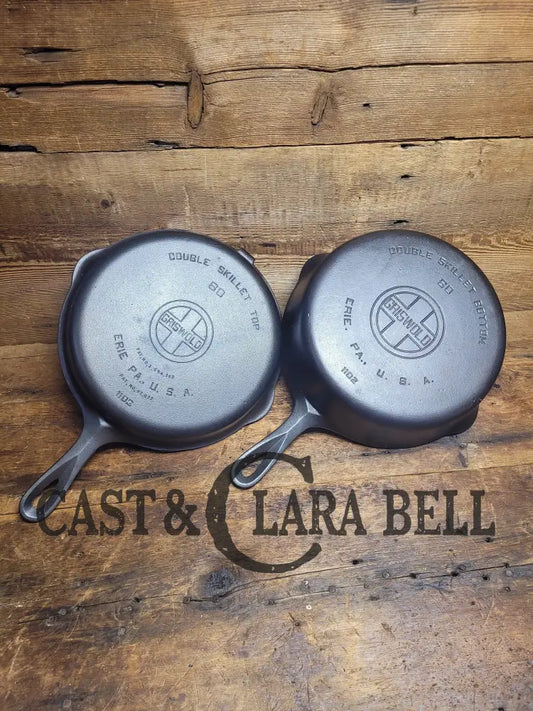 Two Skillets! Near Perfect Beautiful Griswold No. 80 Combo Cooker Large Block Logo 1102 & 1103.