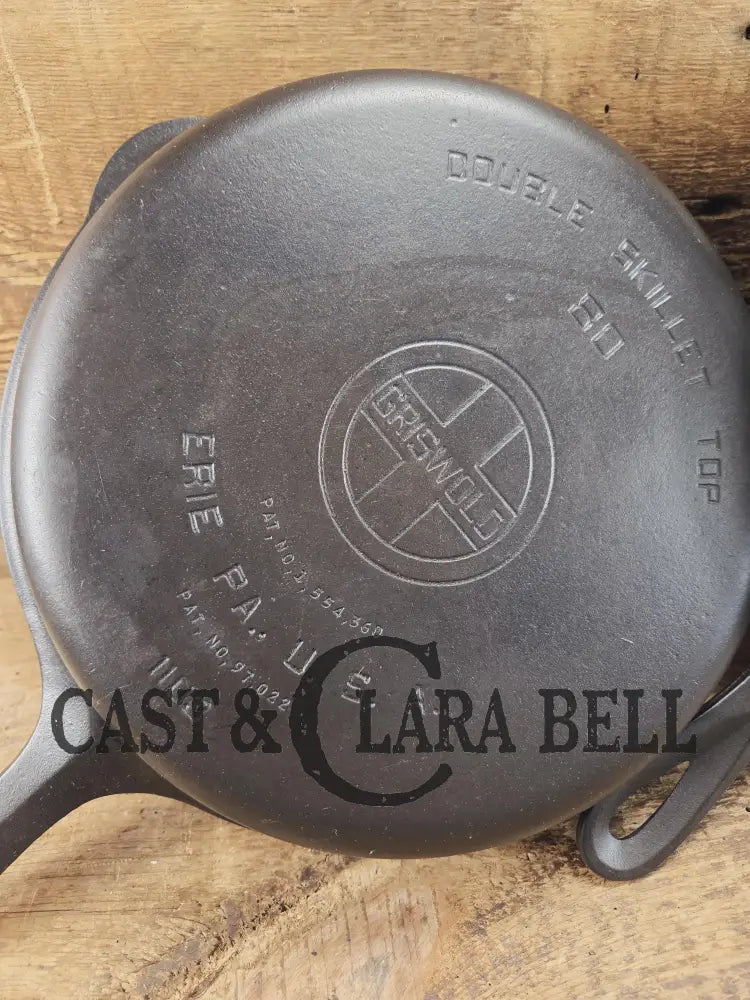 TWO Skillets! Near Perfect top micro-pitting on bottom. 1920’s Griswold No. 80 Combo Cooker Large Block 1102 & 1103