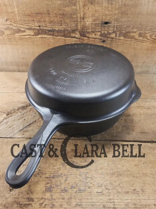 TWO Skillets! Near Perfect top micro-pitting on bottom. 1920’s Griswold No. 80 Combo Cooker Large Block 1102 & 1103