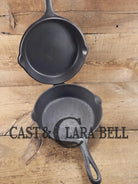TWO Skillets! Near Perfect top micro-pitting on bottom. 1920’s Griswold No. 80 Combo Cooker Large Block 1102 & 1103