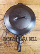 Unique! 1930’s Era Lodge #8 DEEP Cast Iron Skillet (Chicken Fryer) with 3 Notch Heat Ring. Raised Blob makers mark and