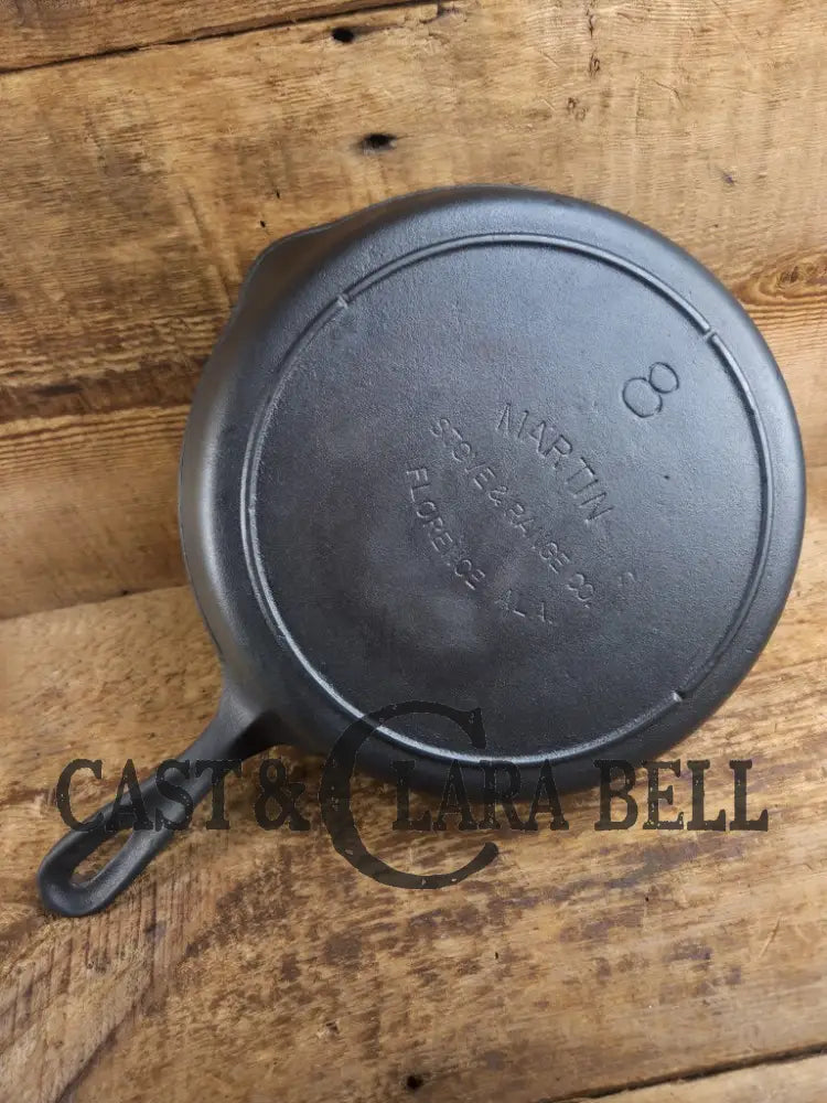 Unique! 1930’s era Martin Stove & Range Co. #8 ’Three Notch’ Cast Iron Skillet with Text Logo. Versatile and elegant