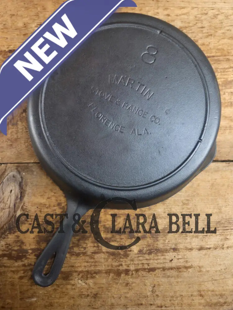 Unique! 1930’s era Martin Stove & Range Co. #8 ’Three Notch’ Cast Iron Skillet with Text Logo. Versatile and elegant