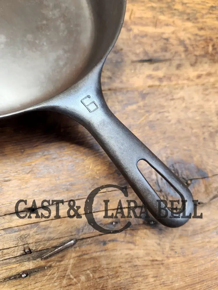 Unique! 1940’S Griswold #6 Cast Iron Skillet With Small Block Logo Flat Handle And Smooth Bottom