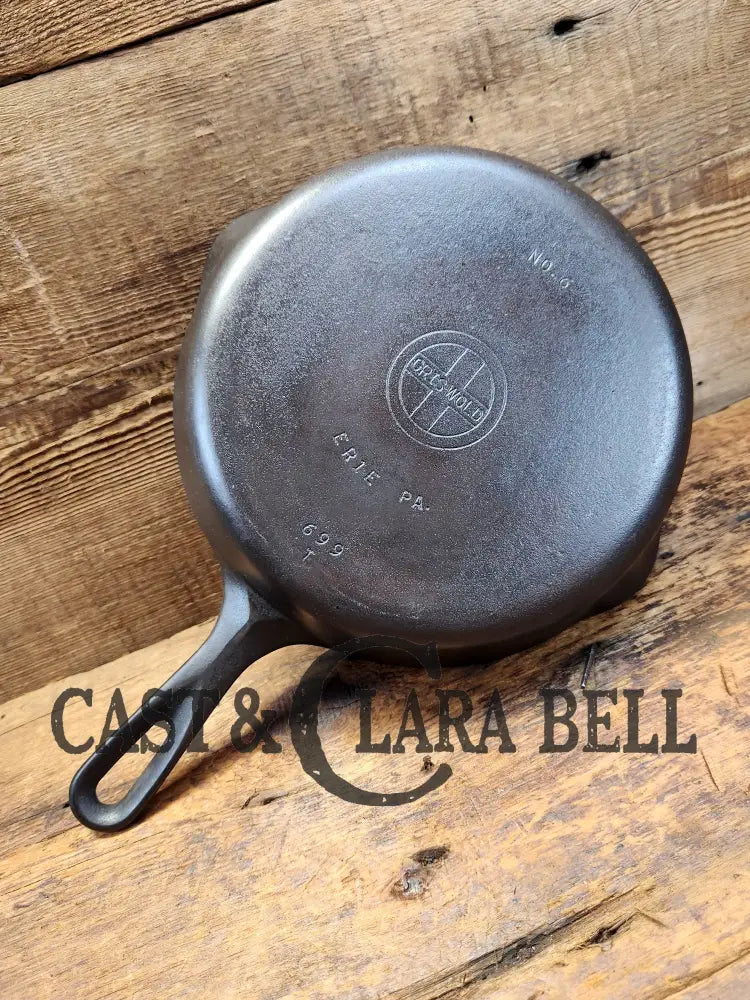 Unique! 1940’S Griswold #6 Cast Iron Skillet With Small Block Logo Flat Handle And Smooth Bottom