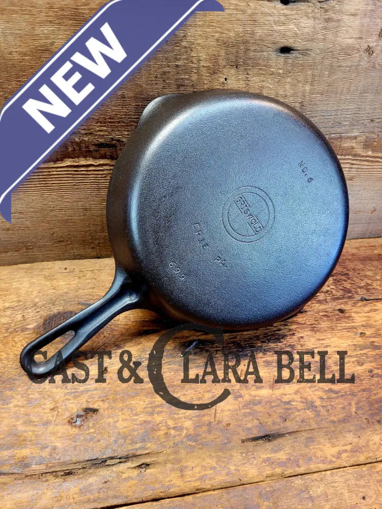 Unique! 1940’S Griswold #6 Cast Iron Skillet With Small Block Logo Grooved Handle And Smooth