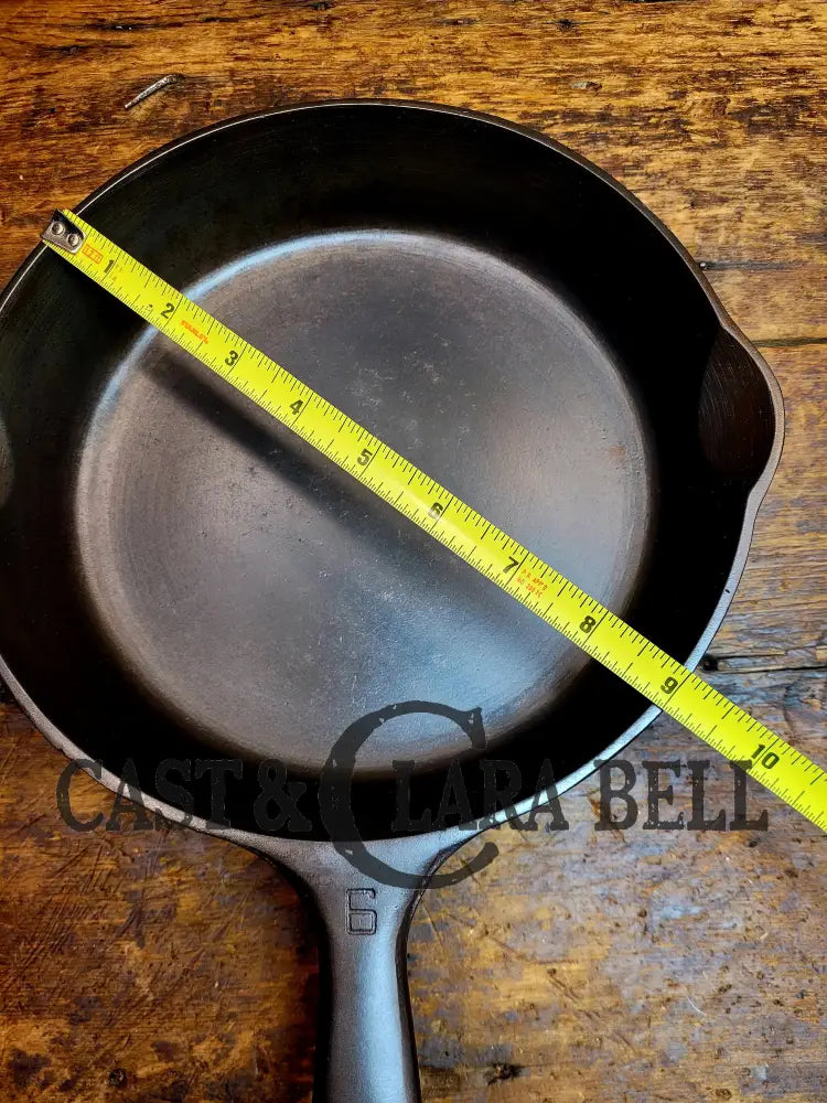 Unique! 1940S Griswold #6 Cast Iron Skillet With Small Block Logo Grooved Handle And Smooth Bottom