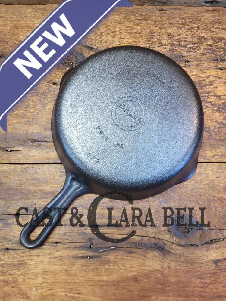 Unique! 1940’S Griswold #6 Cast Iron Skillet With Small Block Logo Grooved Handle And Smooth