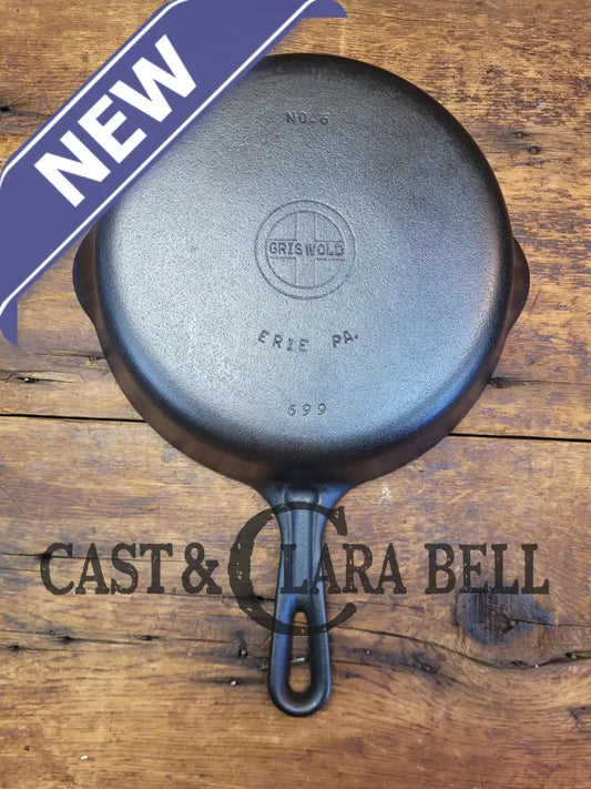 Unique! 1940’S Griswold #6 Cast Iron Skillet With Small Block Logo Grooved Handle And Smooth