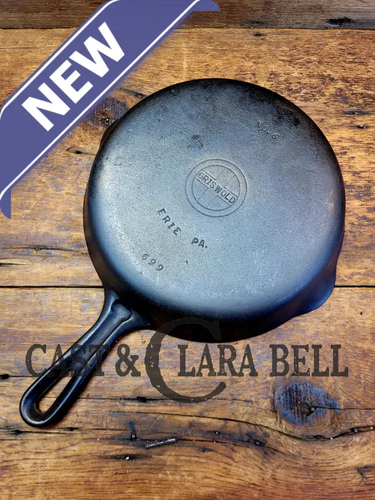 Unique! 1940’S Griswold #6 Cast Iron Skillet With Small Block Logo Grooved Handle And Smooth