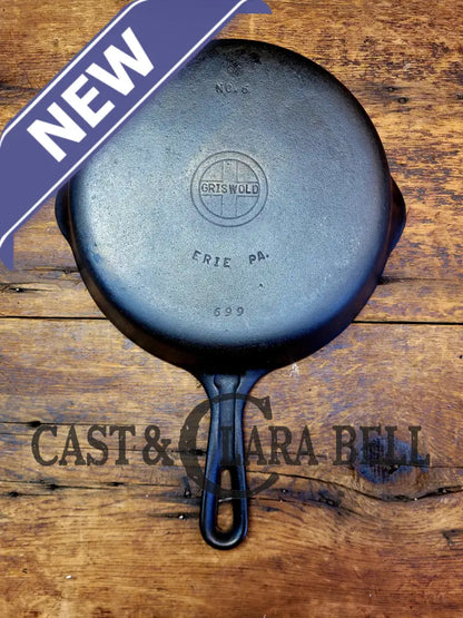 Unique! 1940’S Griswold #6 Cast Iron Skillet With Small Block Logo Grooved Handle And Smooth