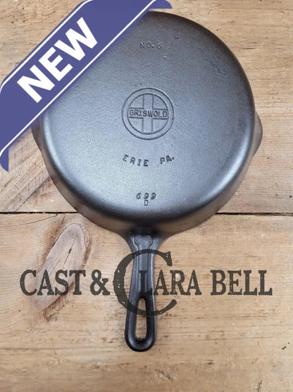 Unique! 1940’S Griswold #6 Cast Iron Skillet With Small Block Logo Grooved Handle And Smooth