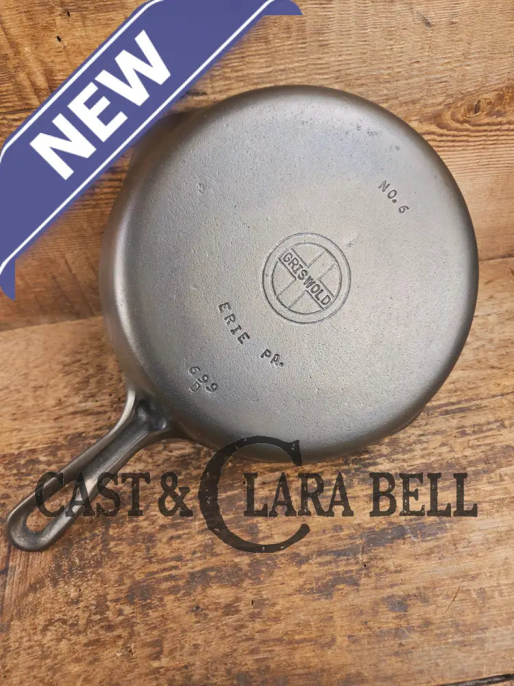 UNIQUE! 1940’s Griswold #6 Cast Iron Skillet with Small Block Logo Grooved Handle and Smooth Bottom 699 D Skillet