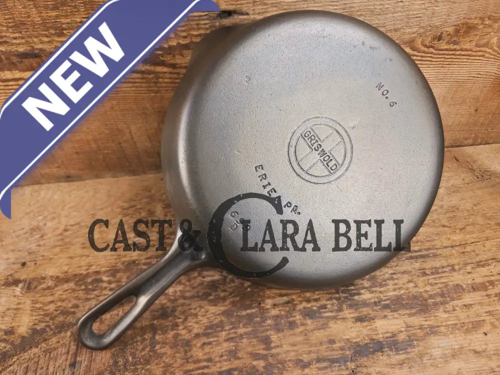 UNIQUE! 1940’s Griswold #6 Cast Iron Skillet with Small Block Logo Grooved Handle and Smooth Bottom 699 D Skillet