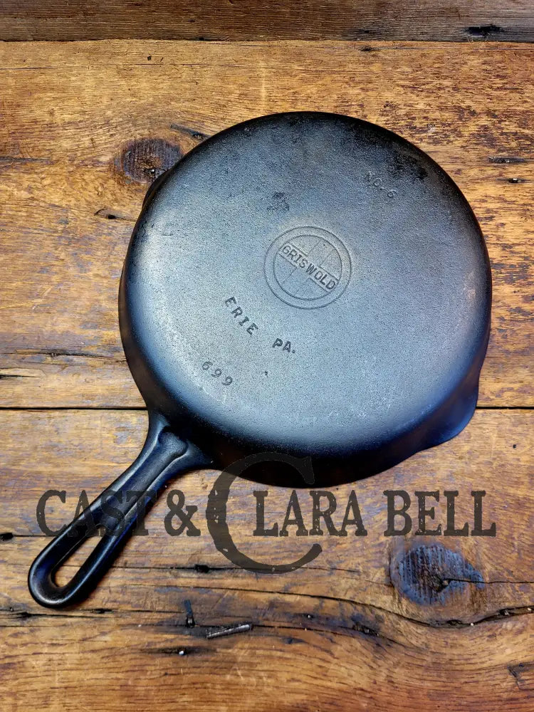 Unique! 1940’S Griswold #6 Cast Iron Skillet With Small Block Logo Grooved Handle And Smooth