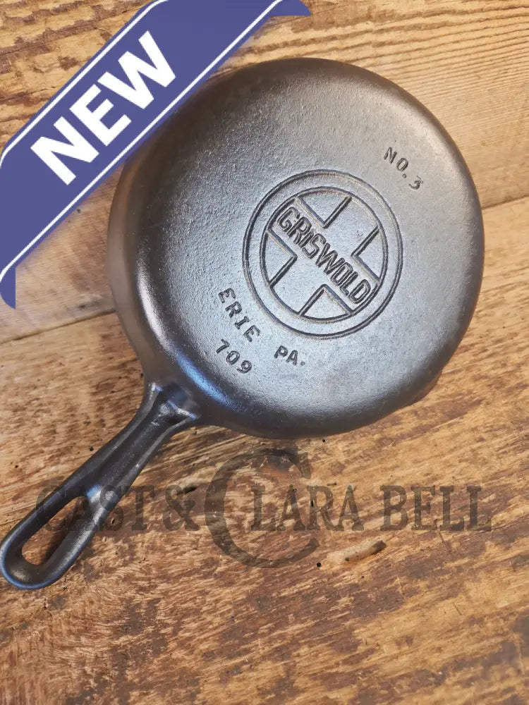 UNIQUE! Griswold No. 3 Skillet with MEDIUM Block Logo AND Groove Handle! Erie PA 709 - Skillet