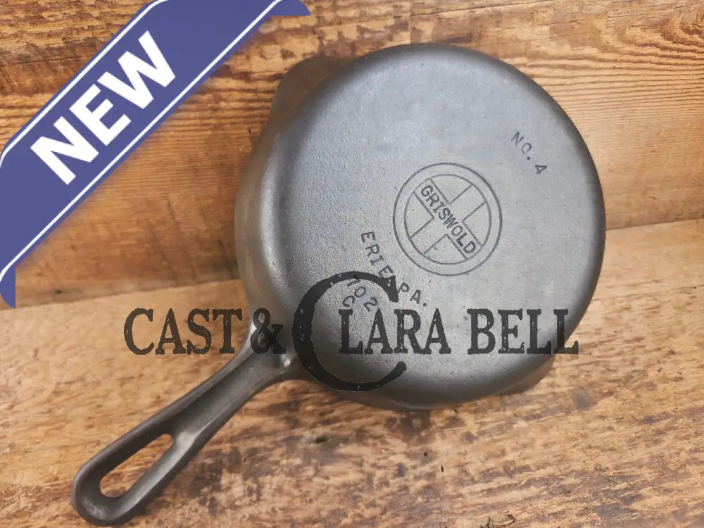 Unique! Griswold No. 4 Cast Iron Skillet with Small Block Logo Grooved Handle 702 C Skillet