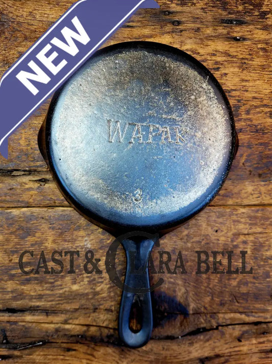 Unique Wapak #3 Straight Logo Cast Iron Egg Skillet. Nickle Finish. Restored Seasoned And Ready To