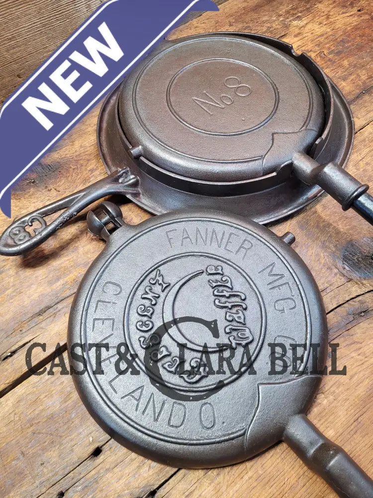 Very Cool! Early 1900’S Fanner Mfg Co No. 8 Crescent Cast Iron Waffle Maker With Low Base. Harder