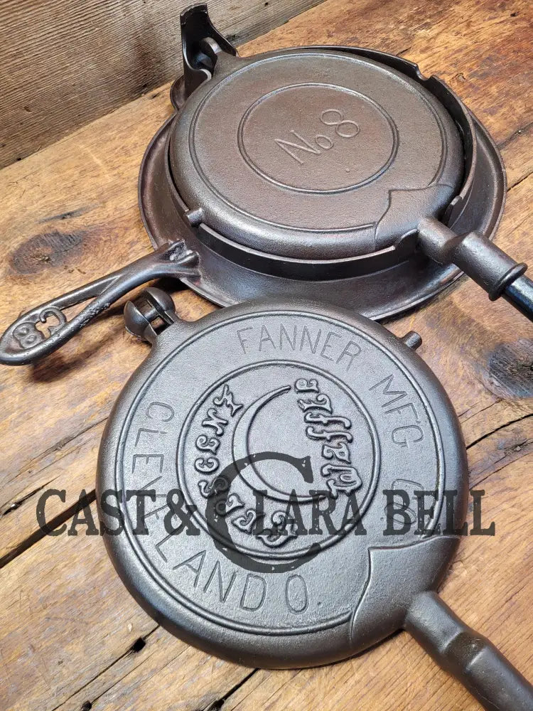 Very Cool! Early 1900’S Fanner Mfg Co No. 8 Crescent Cast Iron Waffle Maker With Low Base. Harder