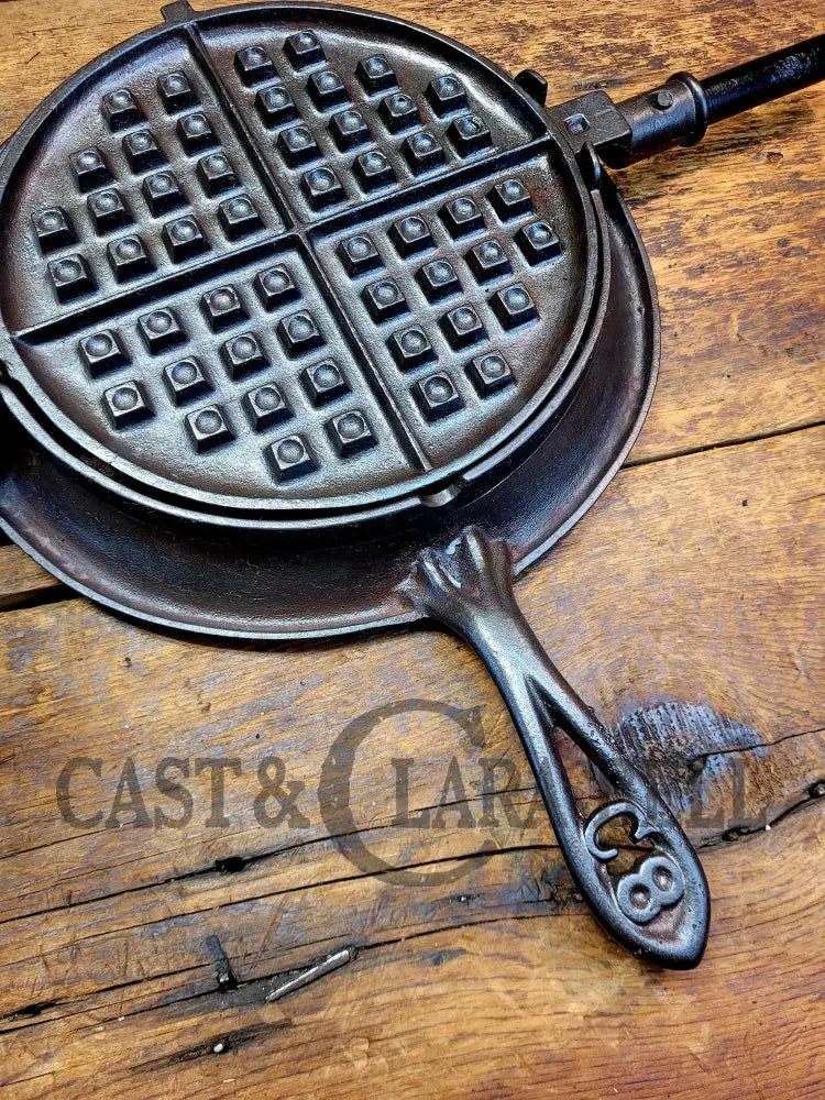 Very Cool! Early 1900’S Fanner Mfg Co No. 8 Crescent Cast Iron Waffle Maker With Low Base. Harder