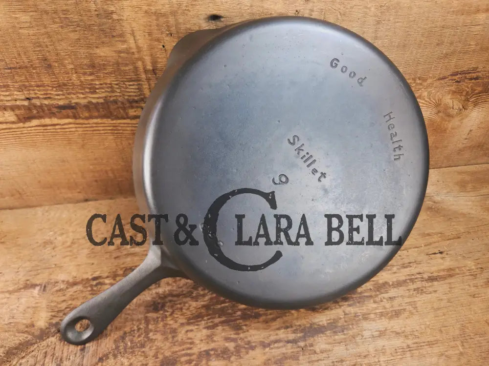 Very cool skillet. Griswold’s Good Health #9 Cast Iron Skillet 659. Classic Department store piece! Skillet