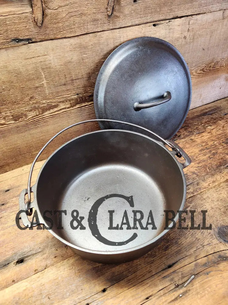 Very Early 1900’S Griswold #8 Cast Iron Dutch Oven With Matching 833 Lid Slant Logo ’Erie’