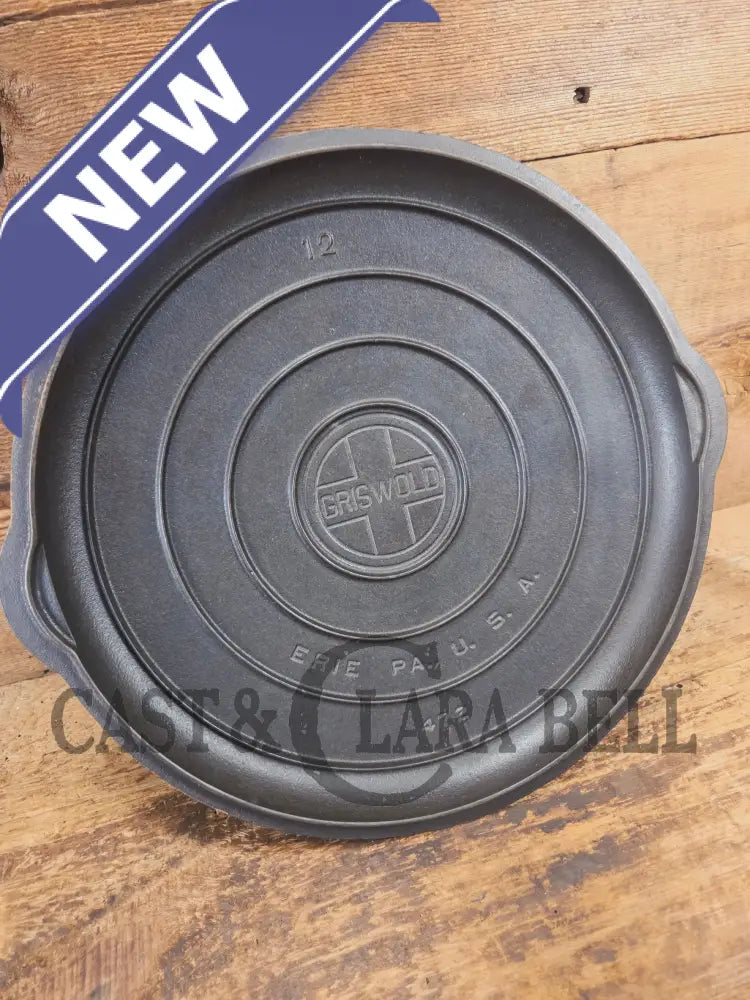 Very Hard to Find Griswold No. 12 Cast Iron Low Dome Skillet Lid with Large Block Logo #472 - Skillet