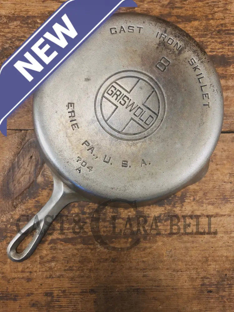 Very unique! 1930’s Griswold #8 Large Block Logo 704 A Cast Iron Skillet. Inside black iron outside chrome patina