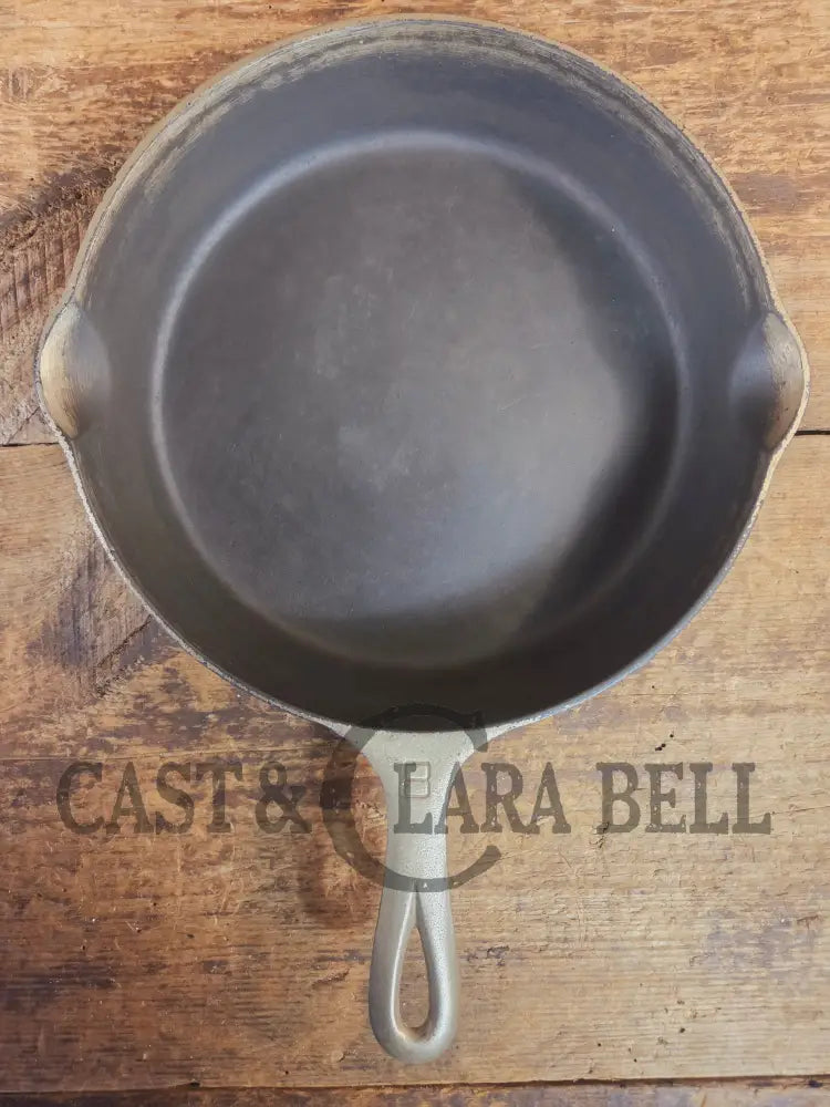 Very unique! 1930’s Griswold #8 Large Block Logo 704 R Cast Iron Skillet. Inside black iron outside nickel patina