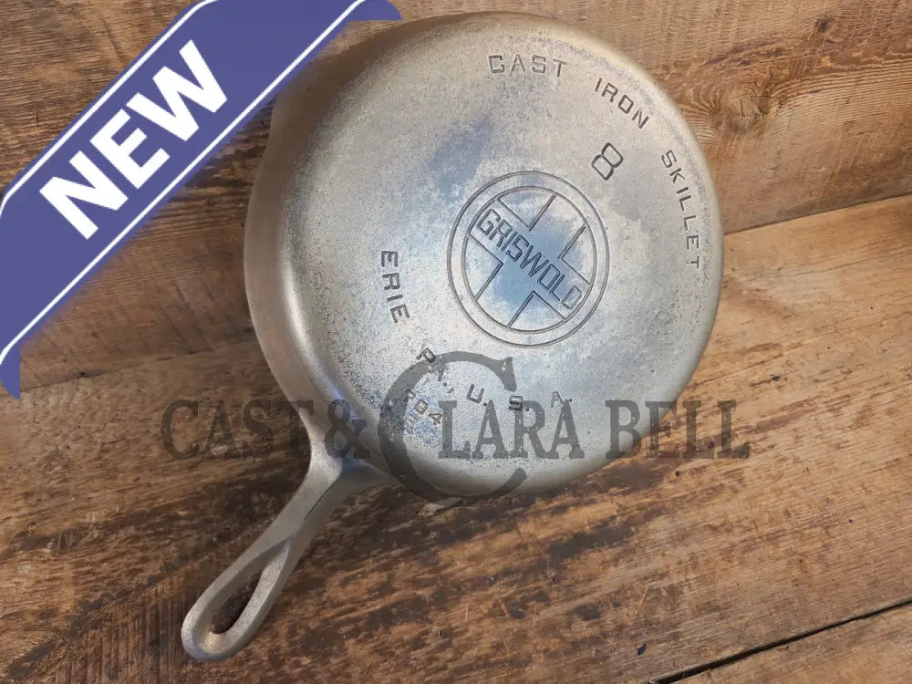 Very unique! 1930’s Griswold #8 Large Block Logo 704 R Cast Iron Skillet. Inside black iron outside nickel patina