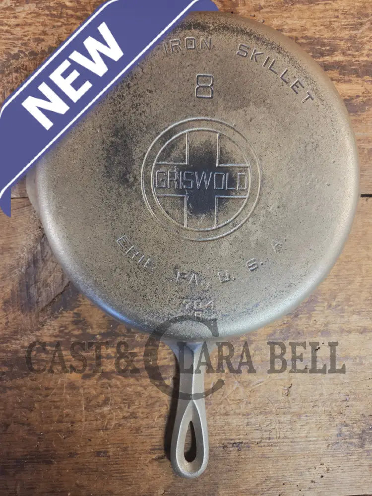 Very unique! 1930’s Griswold #8 Large Block Logo 704 R Cast Iron Skillet. Inside black iron outside nickel patina