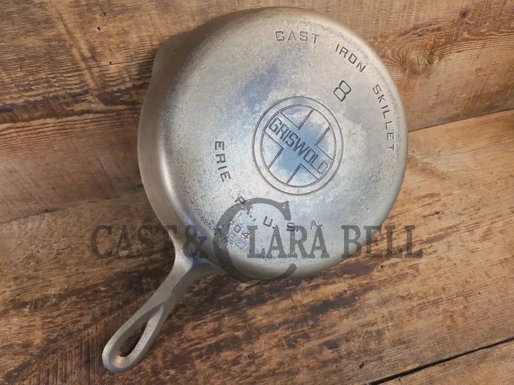 Very unique! 1930’s Griswold #8 Large Block Logo 704 R Cast Iron Skillet. Inside black iron outside nickel patina