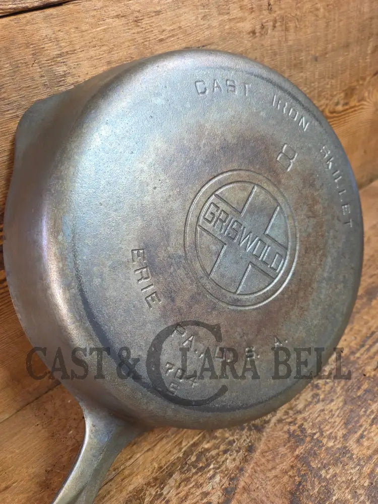 Very unique! 1930’s Griswold #8 Large Block Logo 704 S Cast Iron Skillet. Inside black iron outside chrome patina