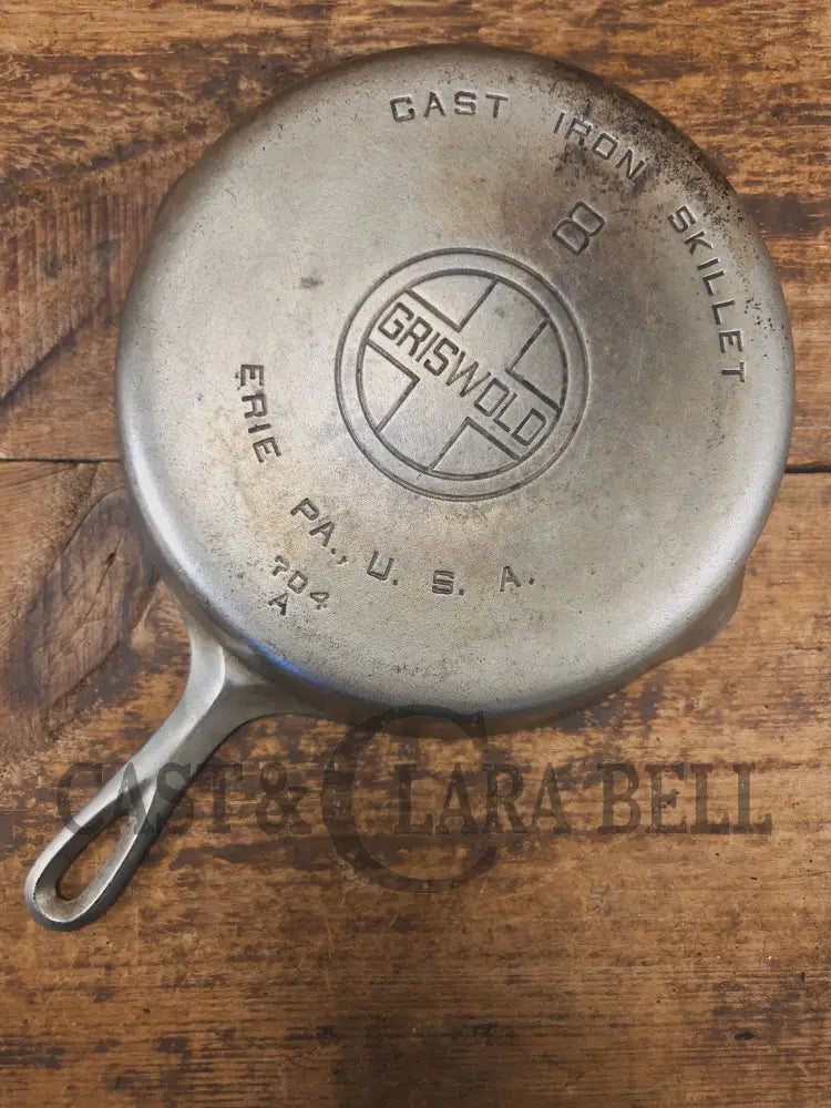 Very unique! 1930’s Griswold #8 Large Block Logo 704 A Cast Iron Skillet. Inside black iron outside chrome patina