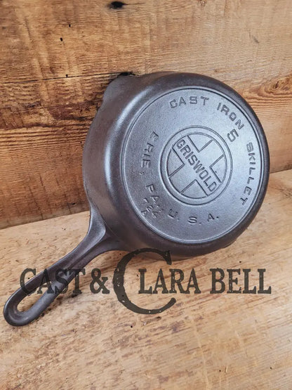 Whoa Very Hard To Find! 1920’S Griswold #5 Cast Iron Skillet With Large Block Logo Heat Ring Full