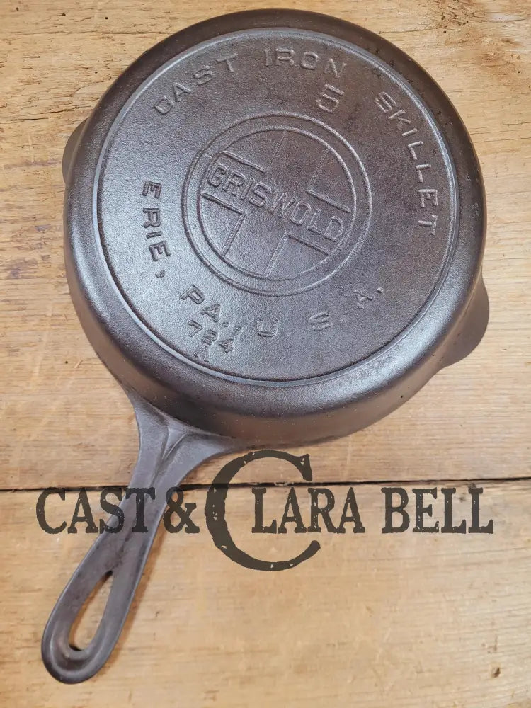 Whoa Very Hard To Find! 1920’S Griswold #5 Cast Iron Skillet With Large Block Logo Heat Ring Full