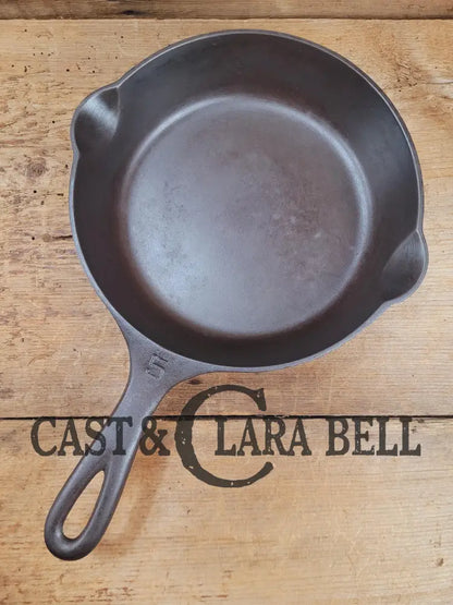 Whoa Very Hard To Find! 1920’S Griswold #5 Cast Iron Skillet With Large Block Logo Heat Ring Full