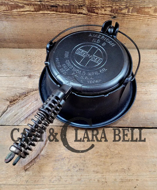 Wow! 1920βS Griswold No. 8 Cast Iron Waffle Maker (314/315) With Tall Base (Bailed Raised 88)!