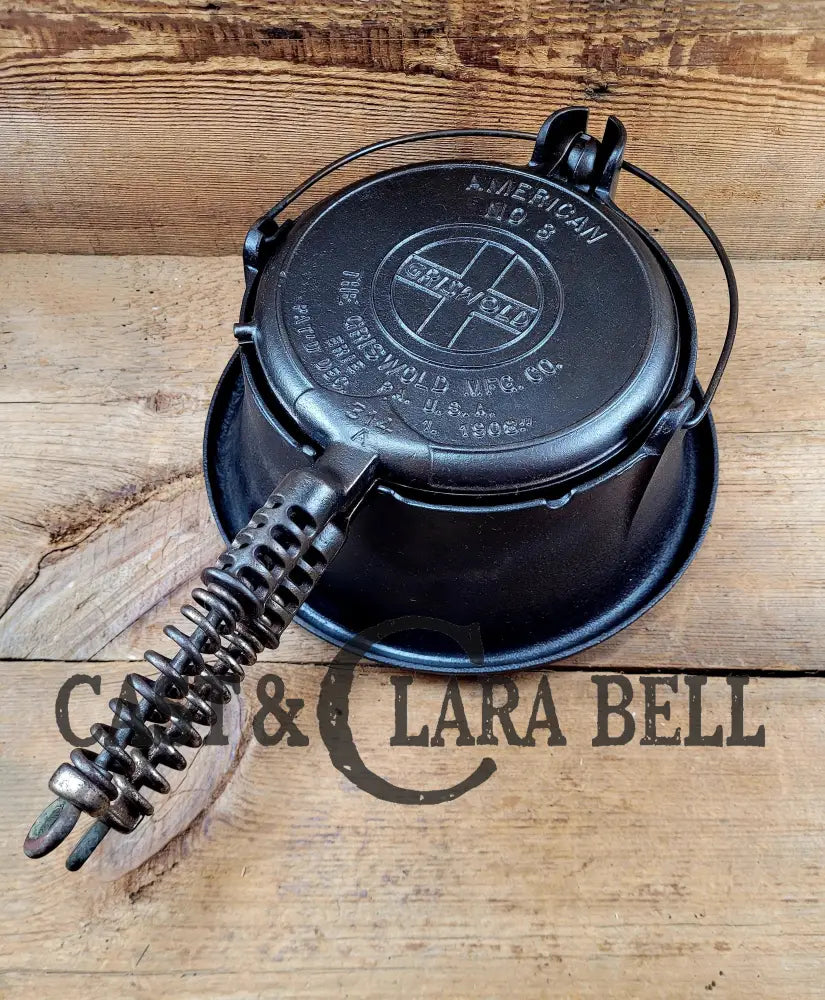 Wow! 1920’S Griswold No. 8 Cast Iron Waffle Maker (314/315) With Tall Base (Bailed Raised 88)!