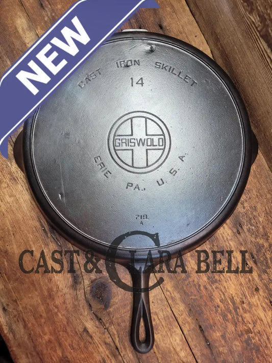 Wow! Huge Beautiful 1930’S Griswold No. 14 Skillet With Large Block Logo And Heat Ring 718. The