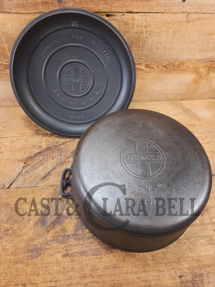 WOW. Not seen often! Griswold first series Slant Logo w/ ERIE Dutch oven Size #10 (835) Dutch Oven with ERIE Logo &