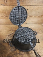 WOW VERY cool and tough to find! Early 1900’s Fanner Mfg Co No. 8 Crescent Cast Iron Waffle Maker with TALL Base.